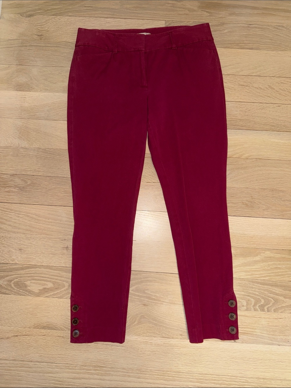 LOFT Cropped Button-Hem Pants in Rich Berry